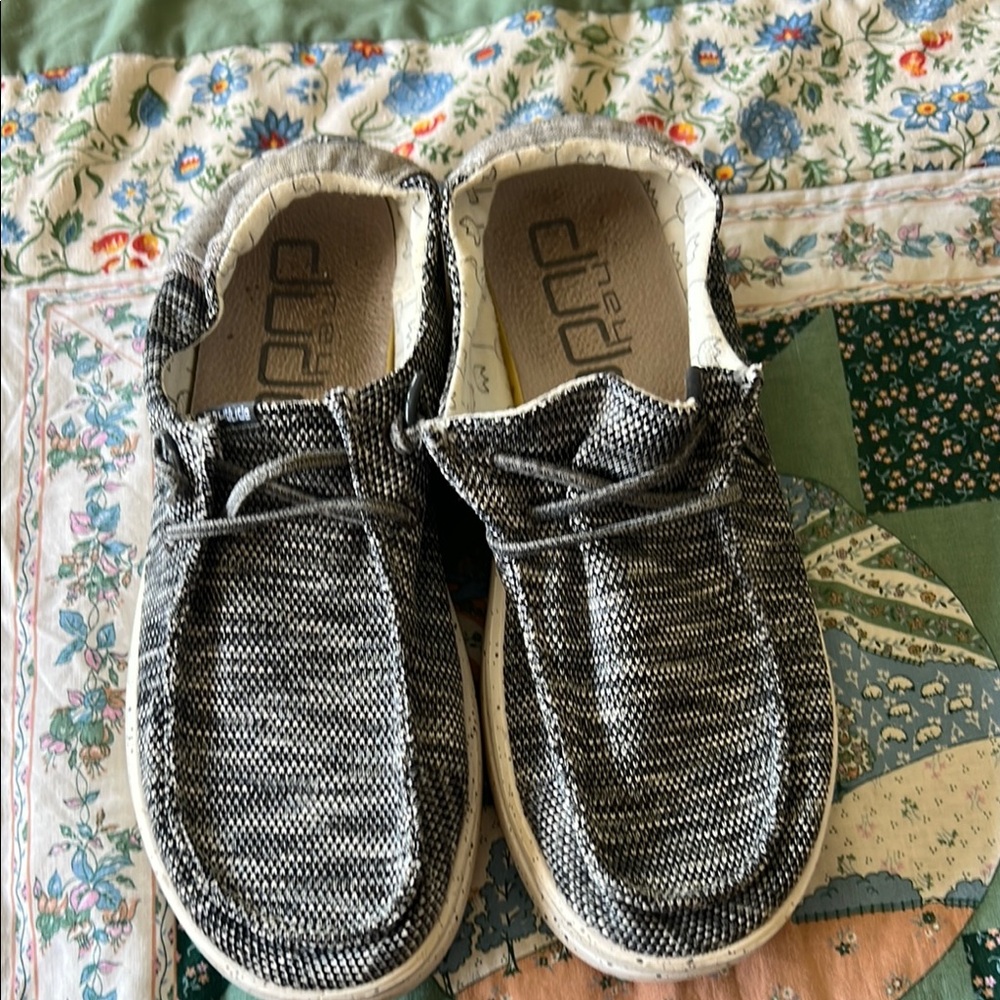 Hey Dude Gray and White Slip-On Shoes